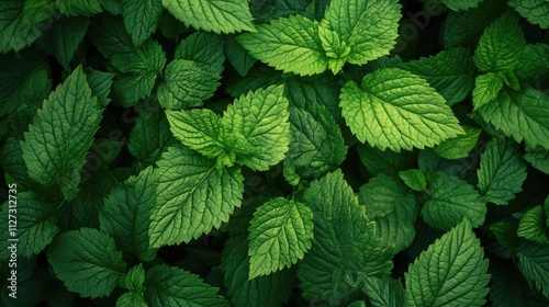 Lush green leaf texture background showcasing intricate patterns and vibrant hues of nature's foliage in a close-up view.