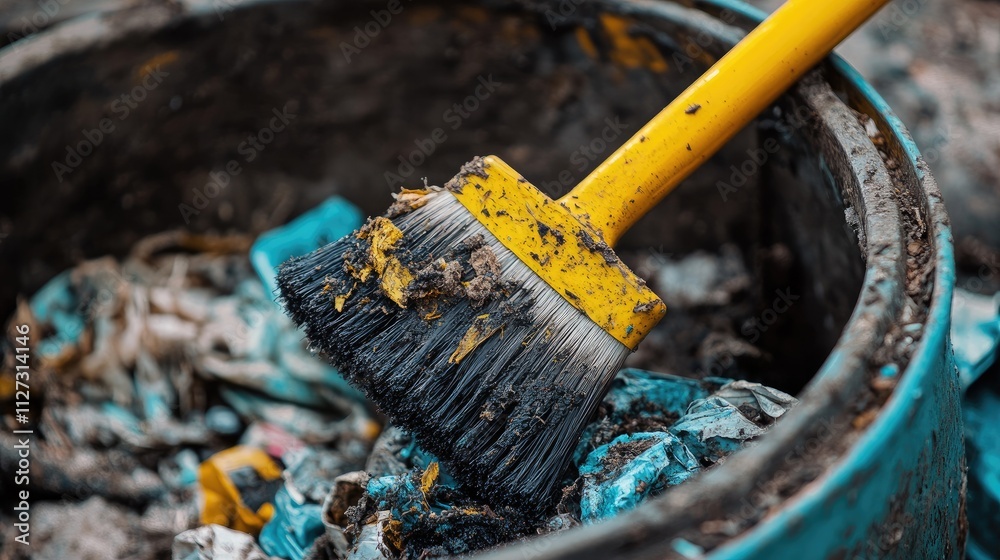 custom made wallpaper toronto digitalBrush cleaning garbage in a trash bin showcasing waste management and environmental conservation efforts in urban settings.