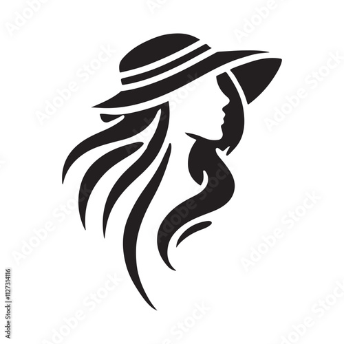 Woman hair with beautiful hat silhouette without face, vector illustration