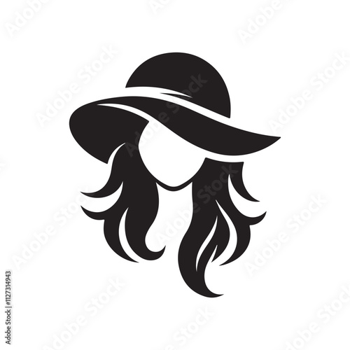 Woman hair with beautiful hat silhouette without face, vector illustration