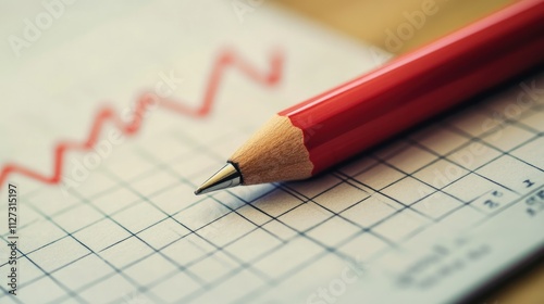 Conversion rate analysis with red pencil on a financial graph background showcasing business growth and marketing strategies.