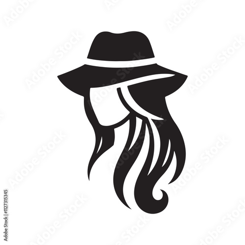 Woman hair with beautiful hat silhouette without face, vector illustration