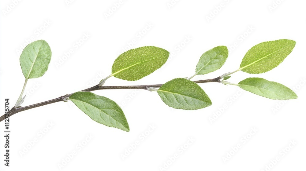 Fresh green sage leaves on branch isolated against a white background showcasing their vibrant color and natural texture for culinary use. Fresh green sage leaves on branch isolated against a white background showcasing their vibrant color and natural texture for culinary use.
