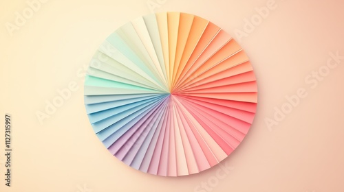 Pastel color samples pallet on light background. Designer's color fan with various hues in a circular array. Paper color swatches in a circular fan, ideal for design color palette photo