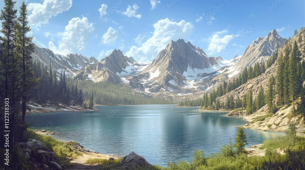 Fototapeta premium Sawtooth Lake, Sawtooth Mountains, Sawtooth Wilderness, Sawtooth National Recreation Area, Rocky Mountains, Idaho