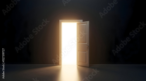 An Open Door Illuminated by Bright Light Symbolizing New Opportunities and Possibilities