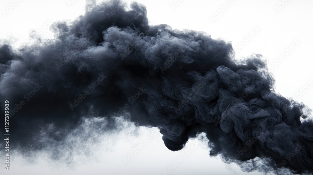 Abstract black smoke swirling against a white background creating dramatic contrast and visual intrigue in a minimalist composition.