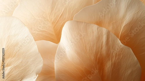 Close-up of delicate, peach-colored flower petals, showing intricate textures and veins.