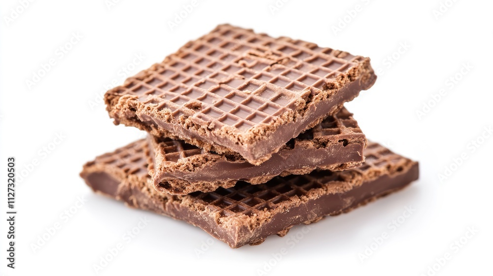 Delicious crunchy chocolate wafers stacked on a clean white background showcasing their rich texture and flavor appeal.