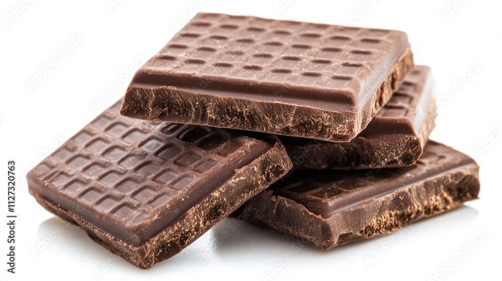 Crunchy chocolate wafers stacked on a white background showcasing texture and deliciousness for dessert or snack-related visuals Crunchy chocolate wafers stacked on a white background showcasing texture and deliciousness for dessert or snack-related visuals