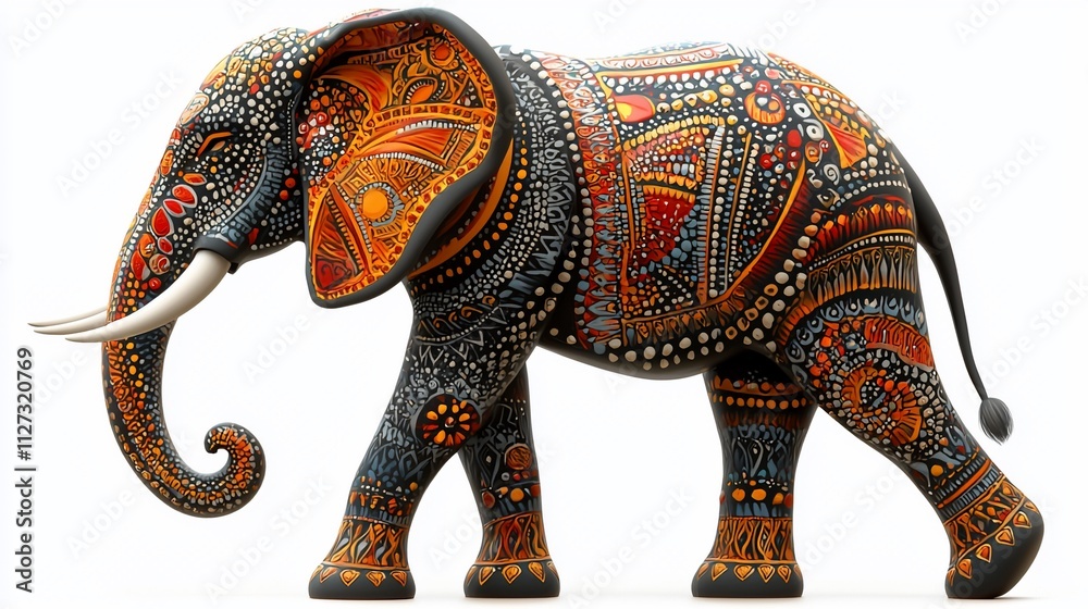 Fototapeta premium Ornate decorated elephant walking, isolated on white.