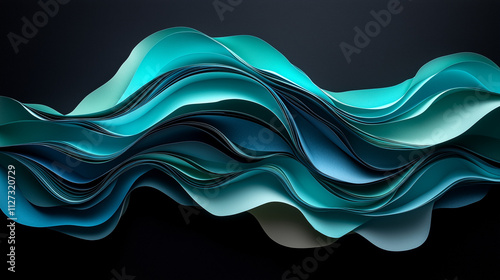 3D render hard paper wave lines, black background, vector illustration, minimalist design style