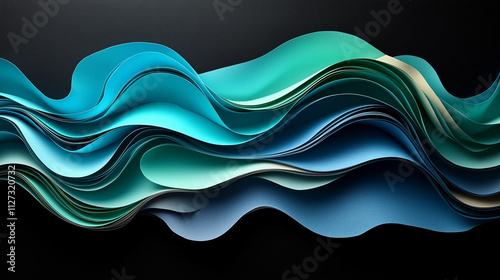 3D render hard paper wave lines, black background, vector illustration, minimalist design style