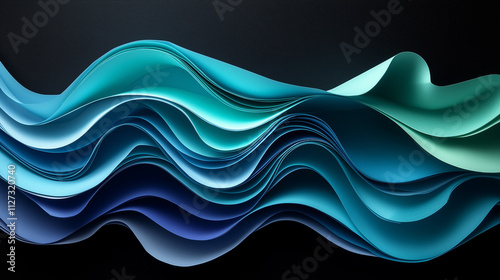 3D render hard paper wave lines, black background, vector illustration, minimalist design style