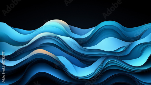 3D render hard paper wave lines, black background, vector illustration, minimalist design style