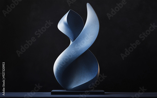3D render of an abstract blue shape on a dark background, an abstract organic form with fluid and flowing shapes, and a blue gradient color