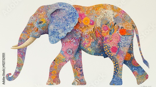 Colorful floral patterned elephant illustration. photo