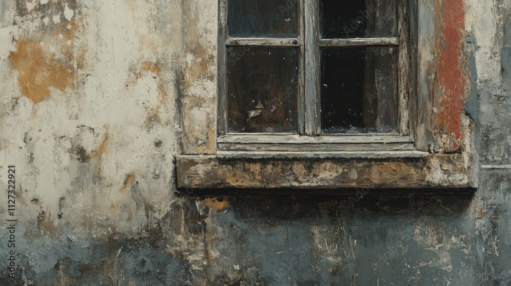 Weathered building exterior with dirty windows showcasing rustic textures and peeling paint in an urban environment. Weathered building exterior with dirty windows showcasing rustic textures and peeling paint in an urban environment.