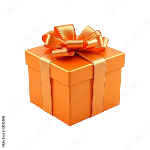  Christmas  orange gift box isolated on a transparent  background 