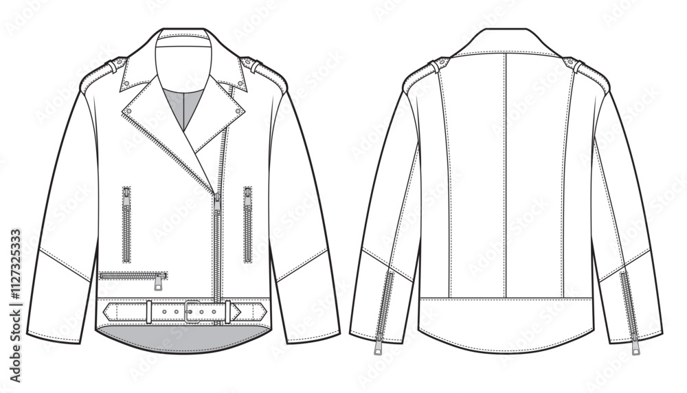 Biker Leather Jacket, fashion flats template Biker Leather Jacket, fashion flats template