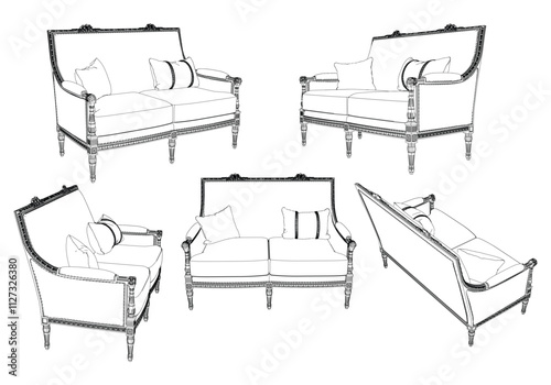 Continuous Line Art of Sofa – Classic Furniture and Interior Design Illustration