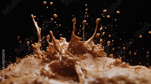 Dynamic brown sand explosion creating dramatic splashes against a contrasting black background in a striking visual display