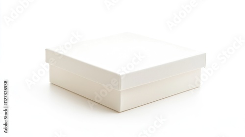 Elegant white gift box isolated on a clean background perfect for branding packaging and holiday promotions.