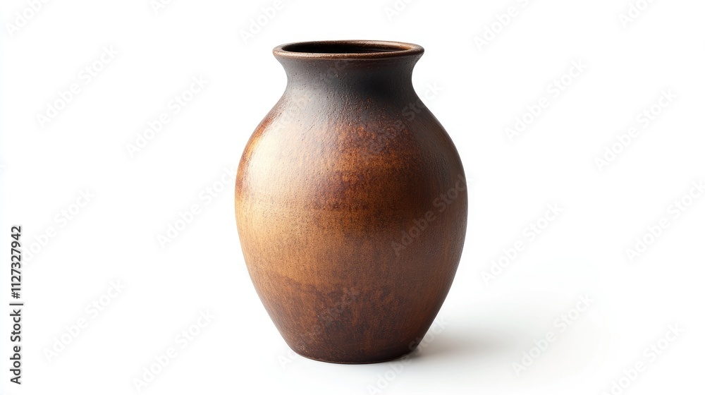 decorative ceramic brown vase with elegant design isolated on clean white background for home decor or styling concepts