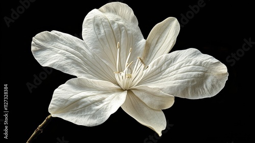 White flower of Bauhinia forficata also known as Brazilian orchid tree from Argentina Brazil Uruguay and Peru on contrasting black background