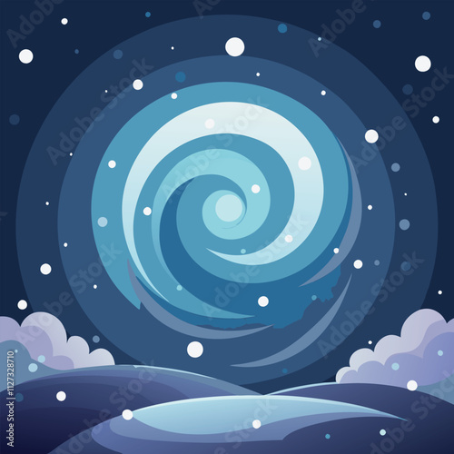  A magical winter atmosphere is created by swirling flakes and ethereal bokeh effects created by mesmerizing snowfall illuminated against a dark background