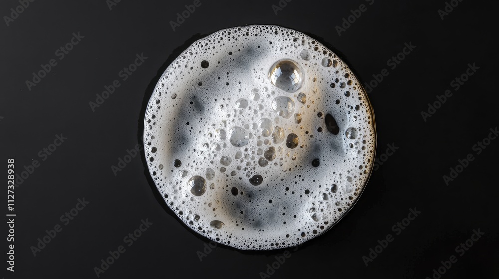 Foam Bubble from Soap Shampoo Isolated on Black Background Creative Object Design Top View Perspective Foam Bubble from Soap Shampoo Isolated on Black Background Creative Object Design Top View Perspective
