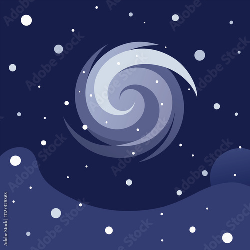 A magical winter atmosphere is created by swirling flakes and ethereal bokeh effects created by mesmerizing snowfall illuminated against a dark background