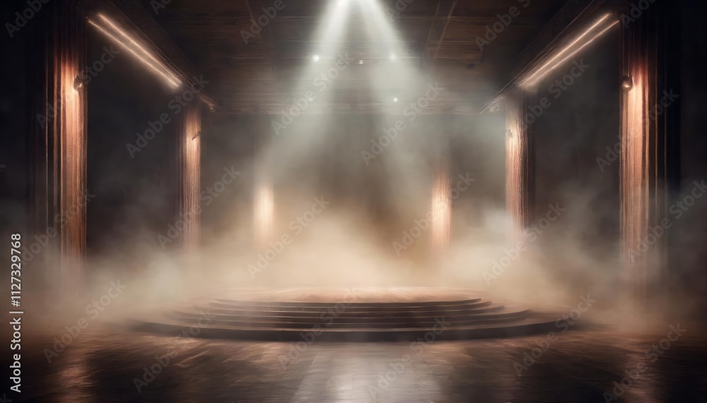 Immerse Yourself in an Ethereal World A Captivating Empty Dark Stage Transformed with Enchanting Mist, Fog, and Brow, Evoking a Dreamlike Atmosphere of Mystery and Intrigue. Immerse Yourself in an Ethereal World A Captivating Empty Dark Stage Transformed with Enchanting Mist, Fog, and Brow, Evoking a Dreamlike Atmosphere of Mystery and Intrigue.