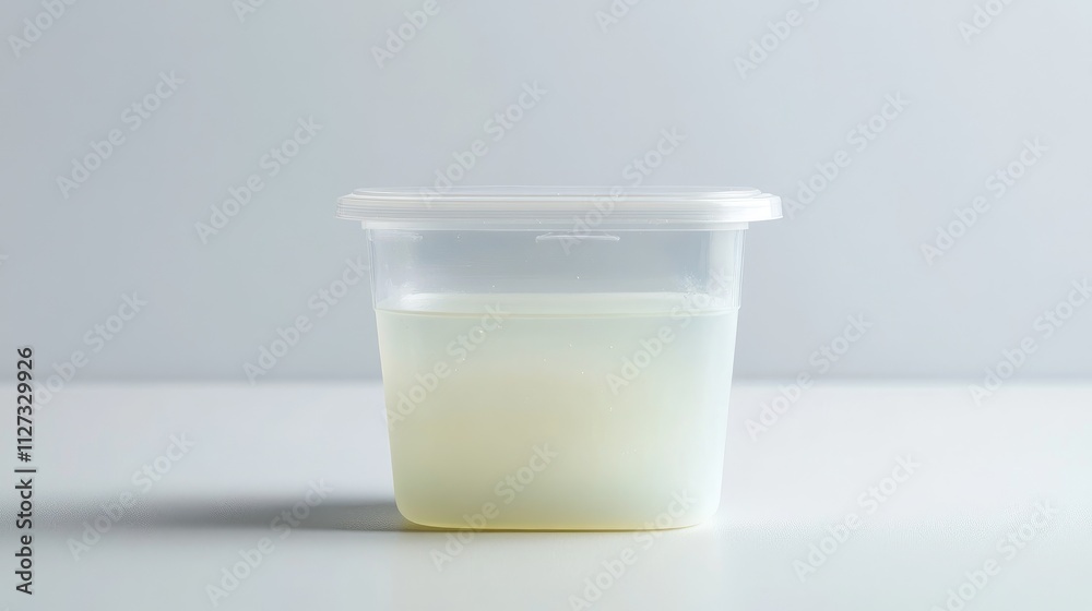 Clear plastic container of hand sanitizer on a minimalist white background emphasizing hygiene and cleanliness in a modern setting. Clear plastic container of hand sanitizer on a minimalist white background emphasizing hygiene and cleanliness in a modern setting.