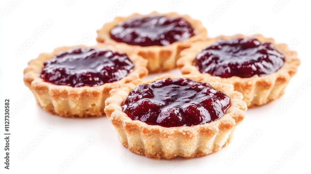 Delicious jam tartlets on a white background showcasing sweet pastry and fruit preserves perfect for dessert concepts Delicious jam tartlets on a white background showcasing sweet pastry and fruit preserves perfect for dessert concepts