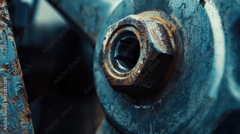 Industrial Close Up of Rusty Bolt and Wheel Highlighting Heavy Duty Transportation Theme with Aged Textures and Weathered Metal Surfaces Industrial Close Up of Rusty Bolt and Wheel Highlighting Heavy Duty Transportation Theme with Aged Textures and Weathered Metal Surfaces