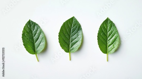 Fresh green Melientha suavis leaves arranged on a white background showcasing a unique vegetable ingredient for northern cuisine use photo