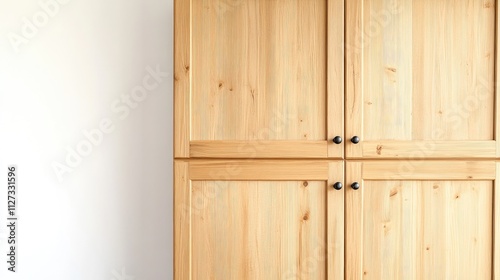 Pine Wood Cabinet for Clothes Storage with Simple Design Isolated on White Background