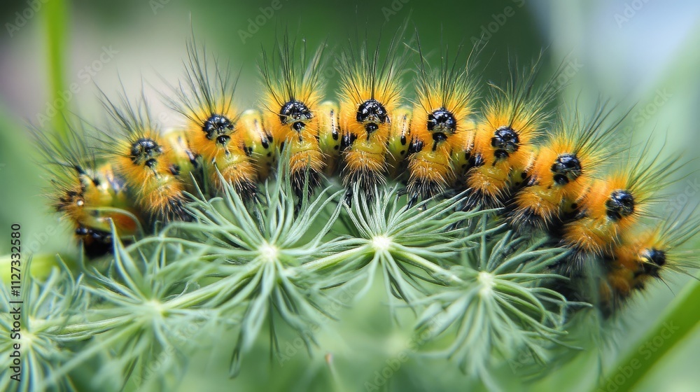 Colorful caterpillar resting on delicate dill plant foliage showcasing vibrant textures and natural beauty in a close-up shot Colorful caterpillar resting on delicate dill plant foliage showcasing vibrant textures and natural beauty in a close-up shot