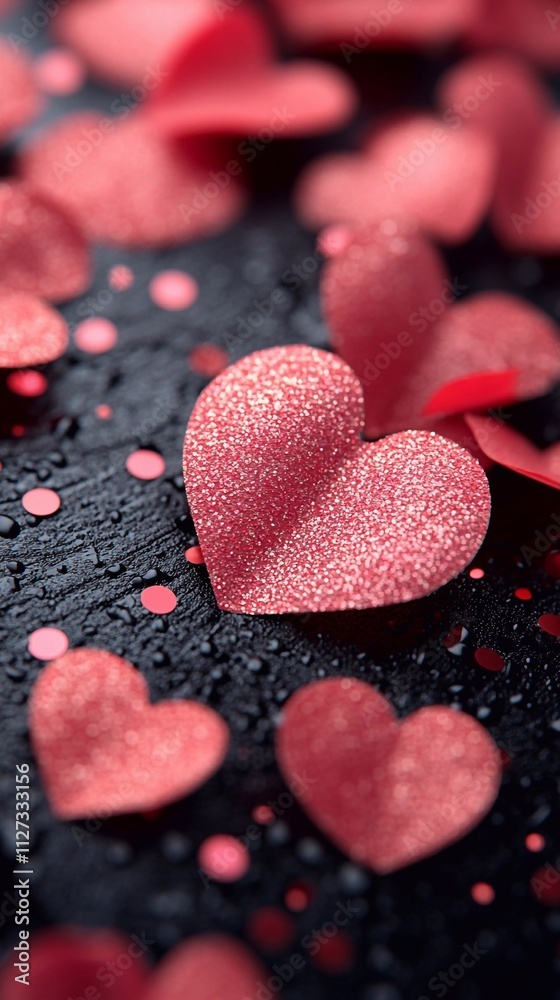 background of black and pink feathers. It looks very gentle and beautiful, decorated with cute hearts. With space for text background of black and pink feathers. It looks very gentle and beautiful, decorated with cute hearts. With space for text