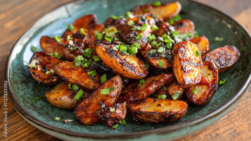 BBQ potato skins with green onions served on a rustic plate showcasing a delicious and hearty appetizer dish BBQ potato skins with green onions served on a rustic plate showcasing a delicious and hearty appetizer dish