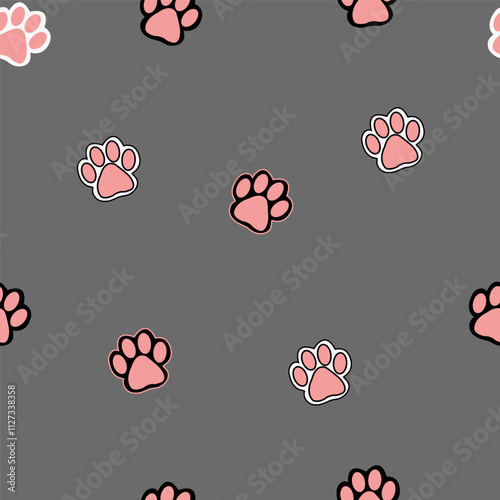 patern with delicate pink paws on a gray background