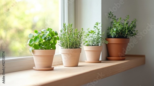 Scandinavian modern room with wooden elements and green plants displayed on a windowsill highlighting natural aesthetics and simplicity