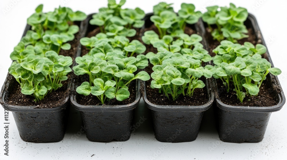 Seedlings growing in peat pots arranged on a tray, showcasing early spring planting and home gardening on a bright windowsill. Seedlings growing in peat pots arranged on a tray, showcasing early spring planting and home gardening on a bright windowsill.