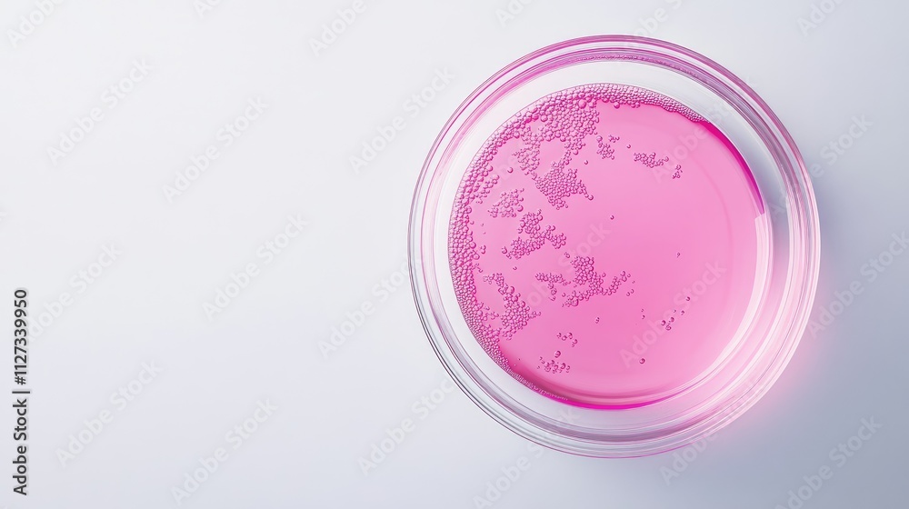 Pink liquid in a glass Petri dish on a minimalistic background for medical or scientific concepts and research applications Pink liquid in a glass Petri dish on a minimalistic background for medical or scientific concepts and research applications