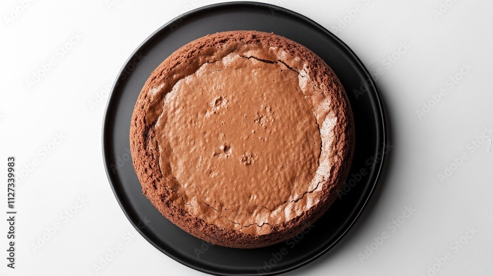 Flourless Chocolate Cake on Black Plate against White Background Delicious and Light Dessert Concept Top View Flourless Chocolate Cake on Black Plate against White Background Delicious and Light Dessert Concept Top View