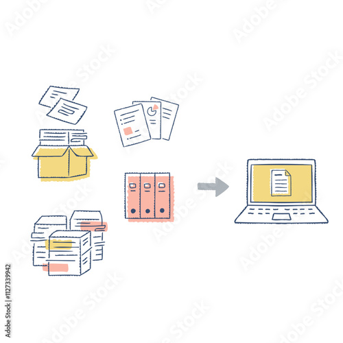 DX・紙からデジタルデータへの移行イメージ　ノートpc