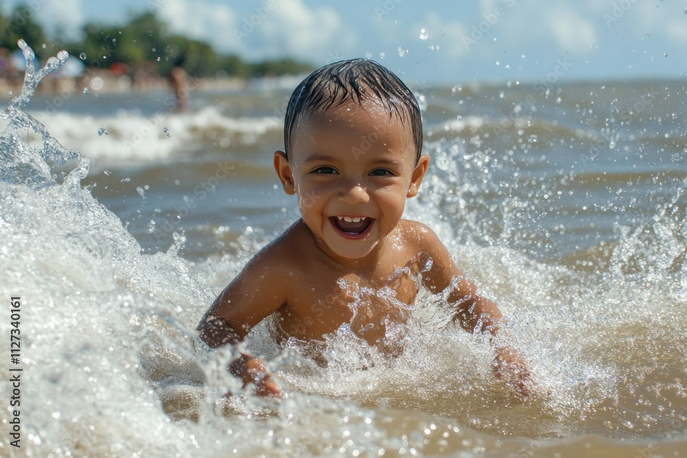 Joyful Child Playing in Water Splashes Joyful Child Playing in Water Splashes