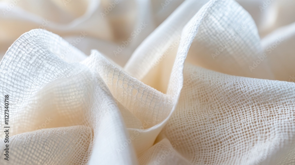 Closeup of textured paper napkins and towels showcasing soft neutral fabric folds for background use in culinary and home decor themes