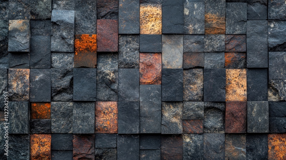 Textured slate stone wall featuring a variety of rich colors and patterns for architectural and design backgrounds Textured slate stone wall featuring a variety of rich colors and patterns for architectural and design backgrounds